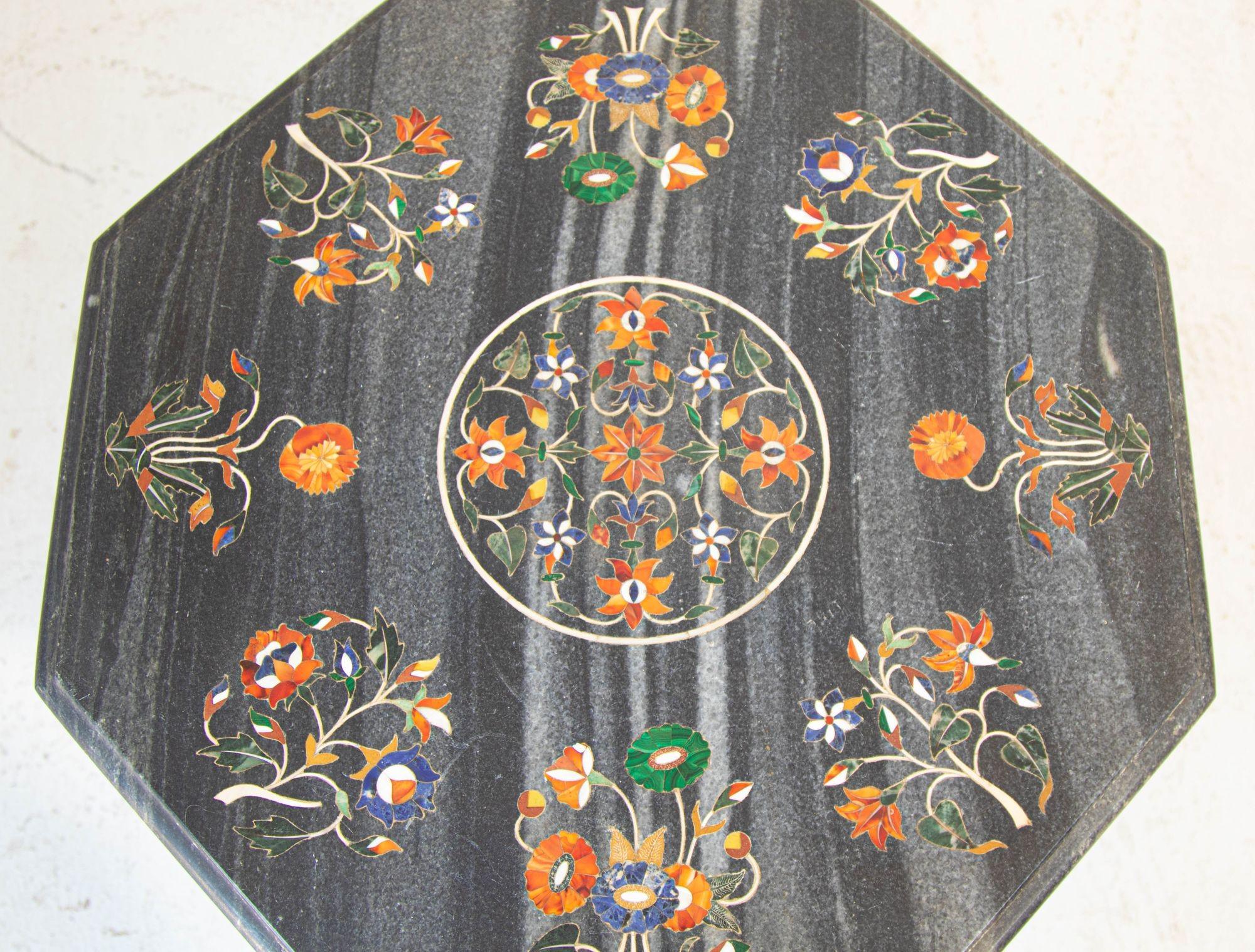 Mughal Rajasthani Mármol Negro Incrustación Pietra DURA Sobremesa India Indio en venta