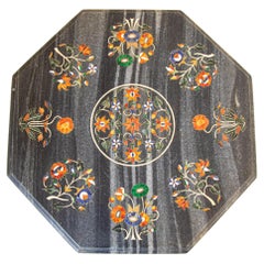 Mughal Rajasthani Nero Intarsio di Marmo Pietra Dura Piano di Tavolo India