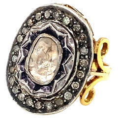 Mughal Reproduction Indian Rose Cut Diamond Cocktail Ring in 18 Karat Gold
