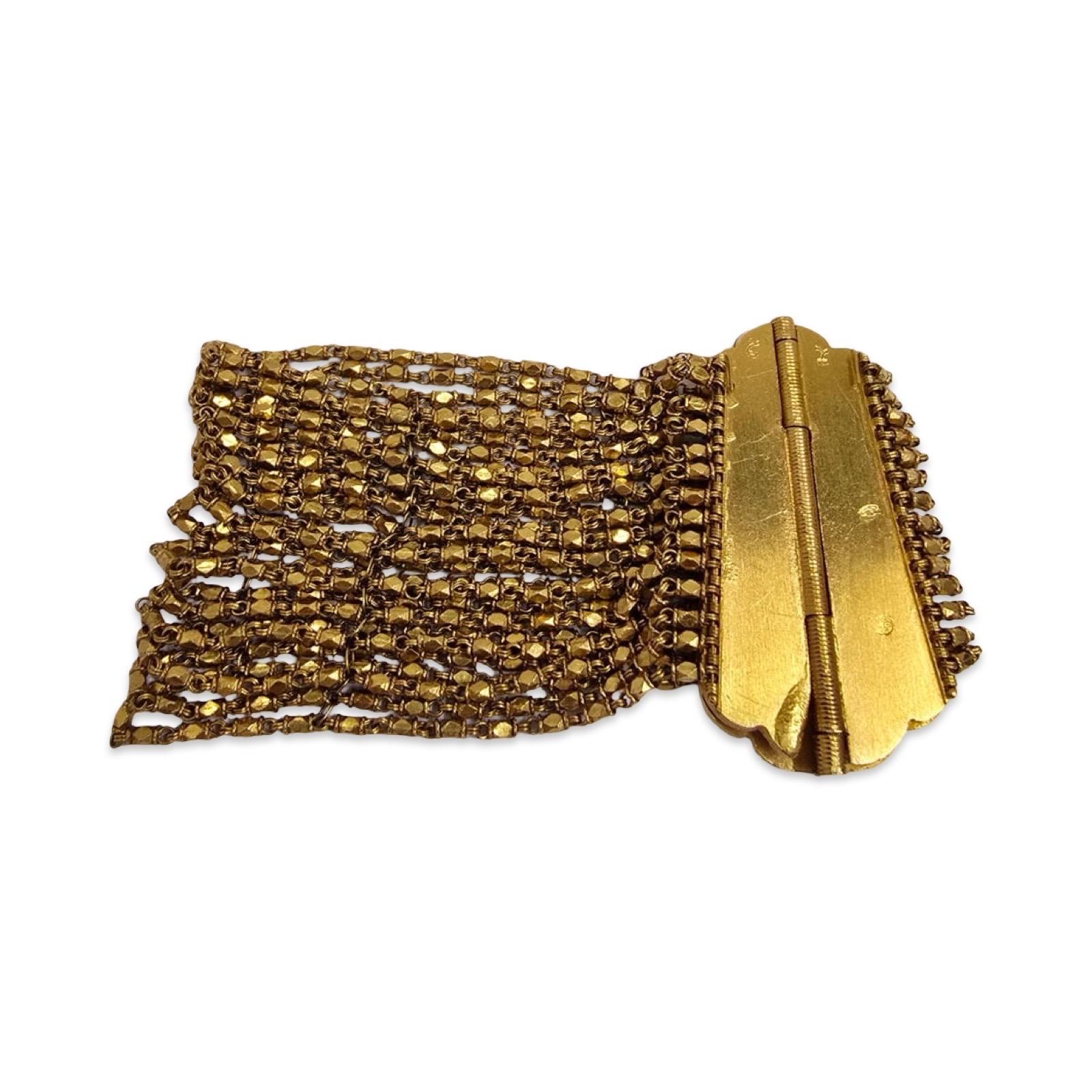 Mughal Revival 22K Enamel Wide Mesh Bracelet Handmade For Sale 12