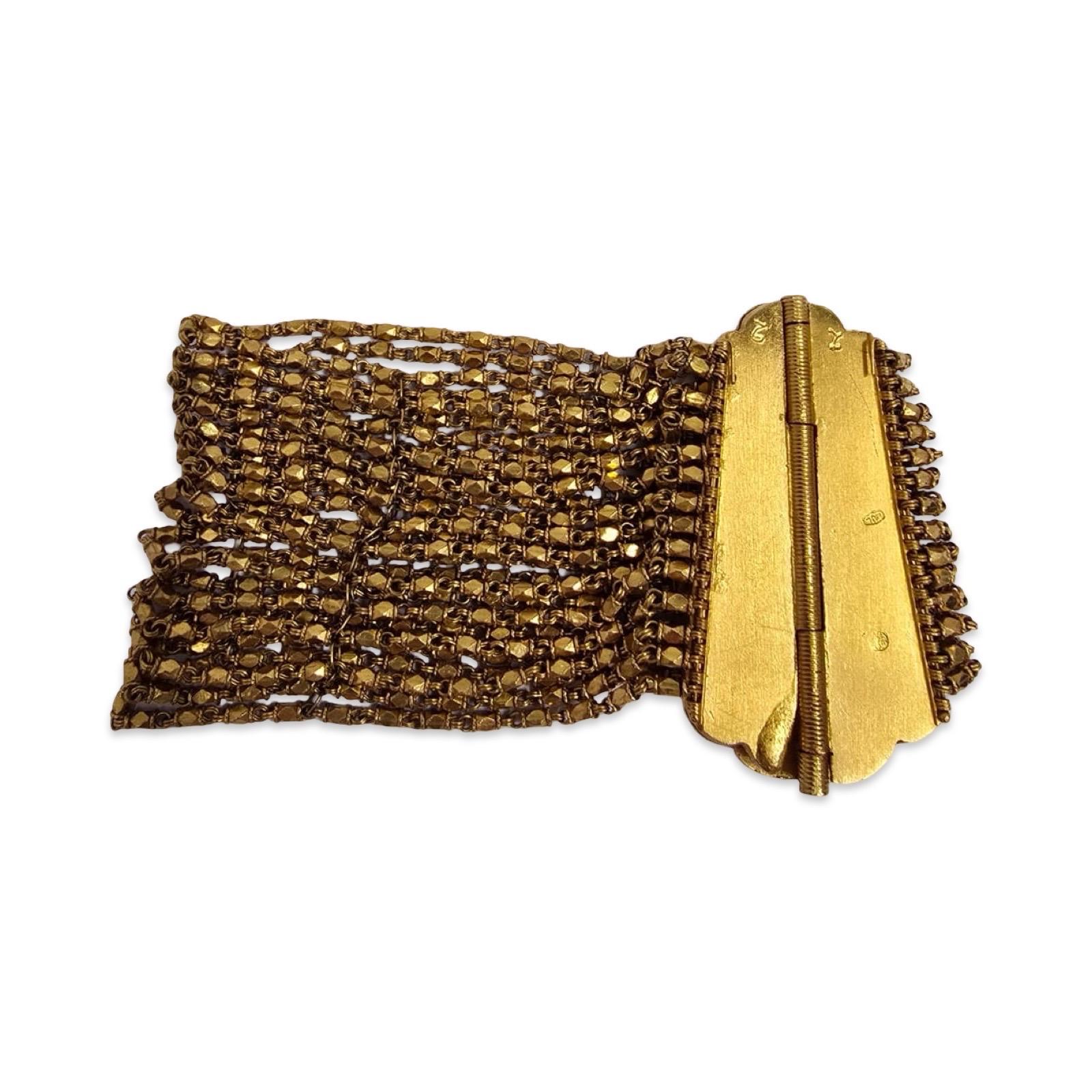 Mughal Revival 22K Enamel Wide Mesh Bracelet Handmade For Sale 14