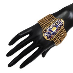 Mughal Revival 22K Enamel Wide Mesh Bracelet Handmade