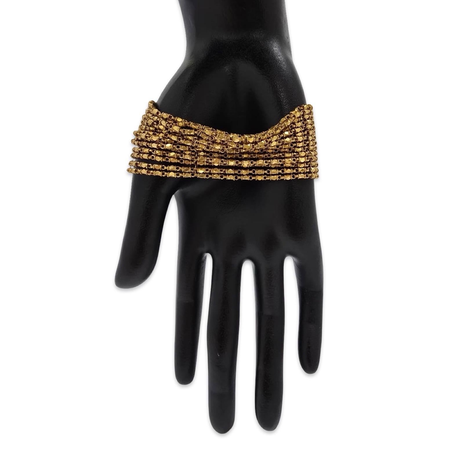 Mughal Revival 22K Enamel Wide Mesh Bracelet Handmade For Sale 3