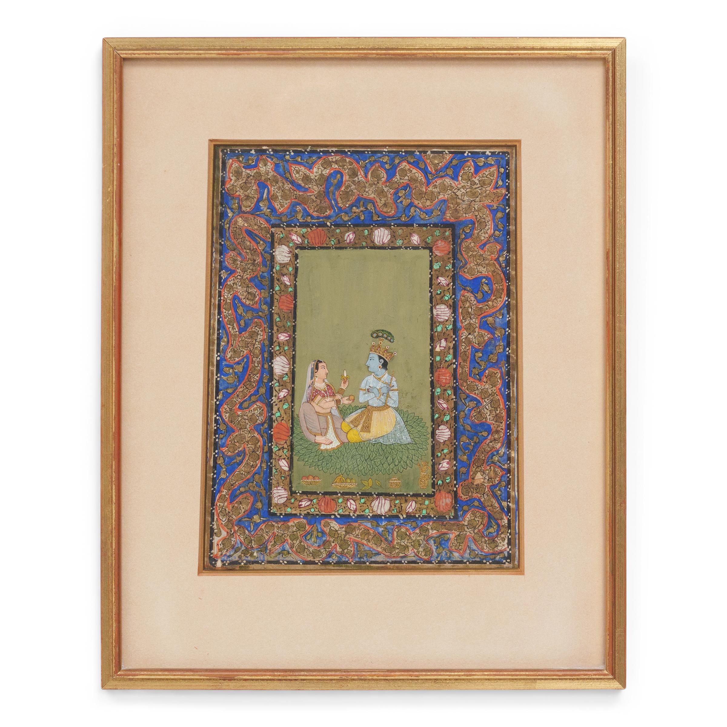 Miniatura indiana della scuola Mughal raffigurante Radha-Krishna In condizioni buone in vendita a Chicago, IL