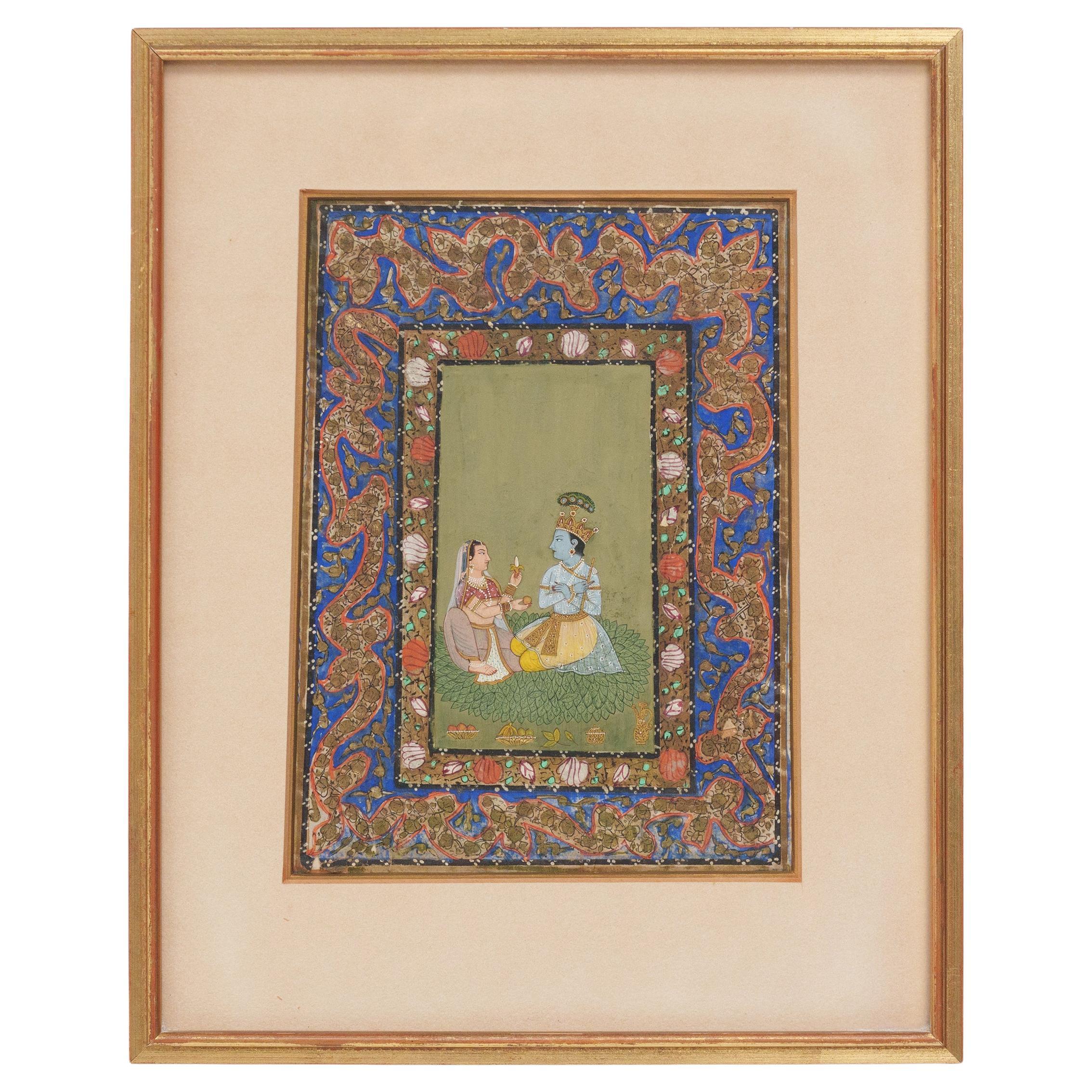 Mughal School Indian Miniature Painting of Radha-Krishna