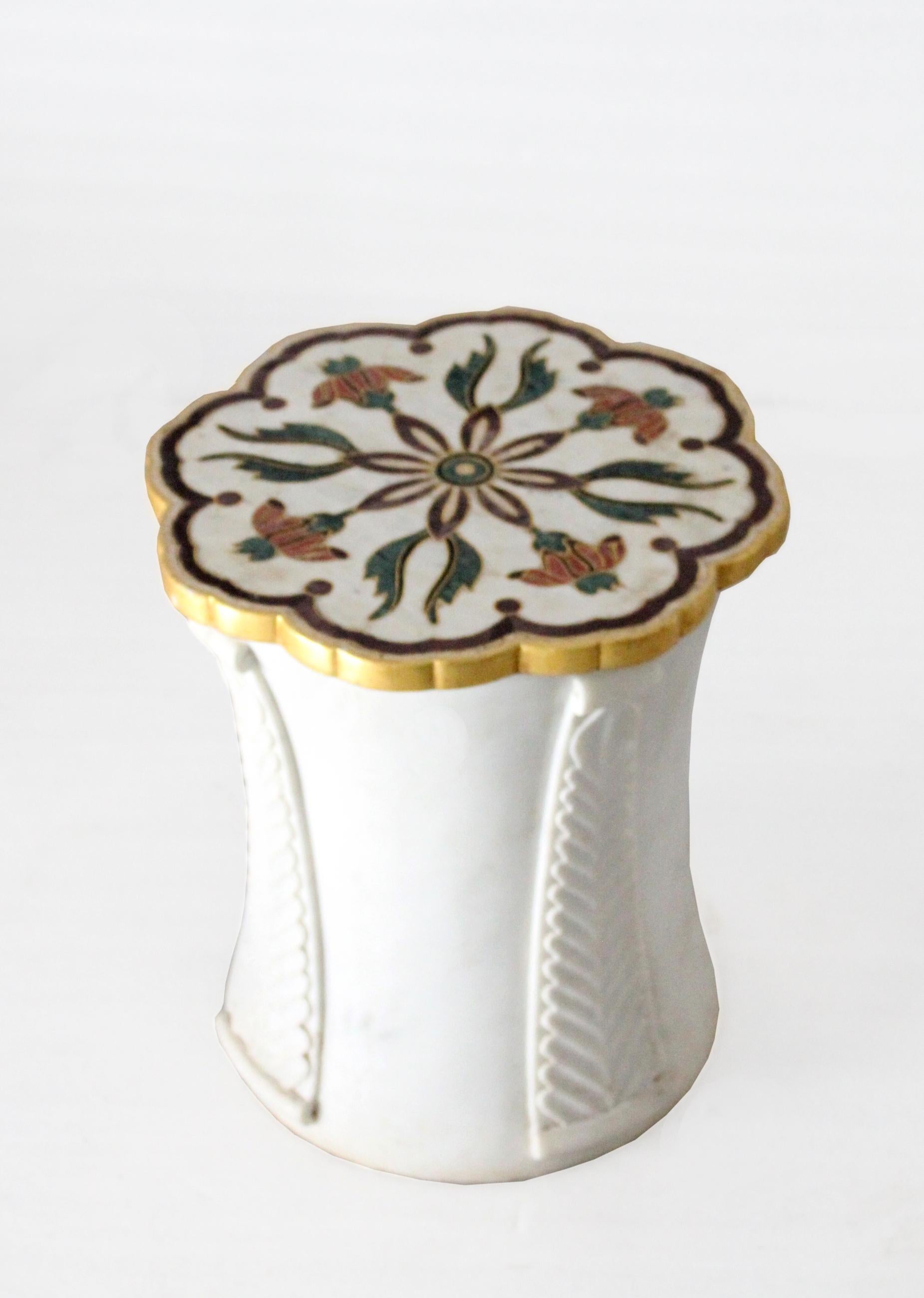 Mughal Side Table in White Marble by Paul Mathieu for Stephanie Odegard For Sale 1