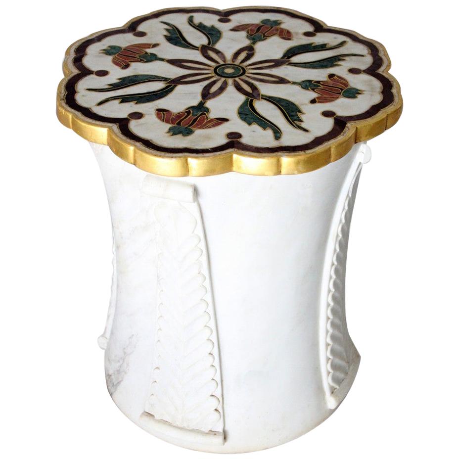 Mughal Side Table in White Marble by Paul Mathieu for Stephanie Odegard For Sale