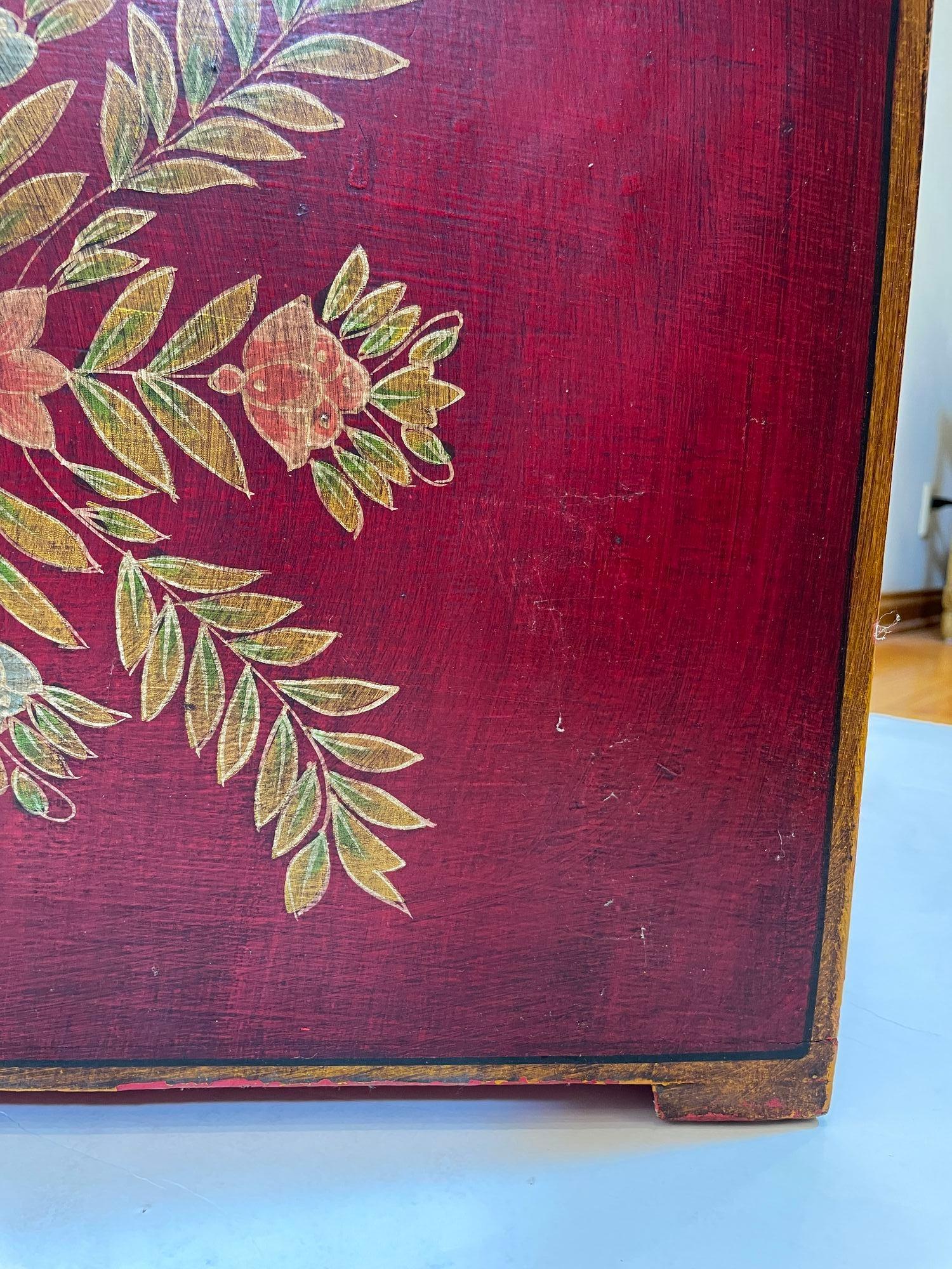 Mughal Style Folk Art Lacquer Hand Painted Decorative Storage Trunk Side Table For Sale 7