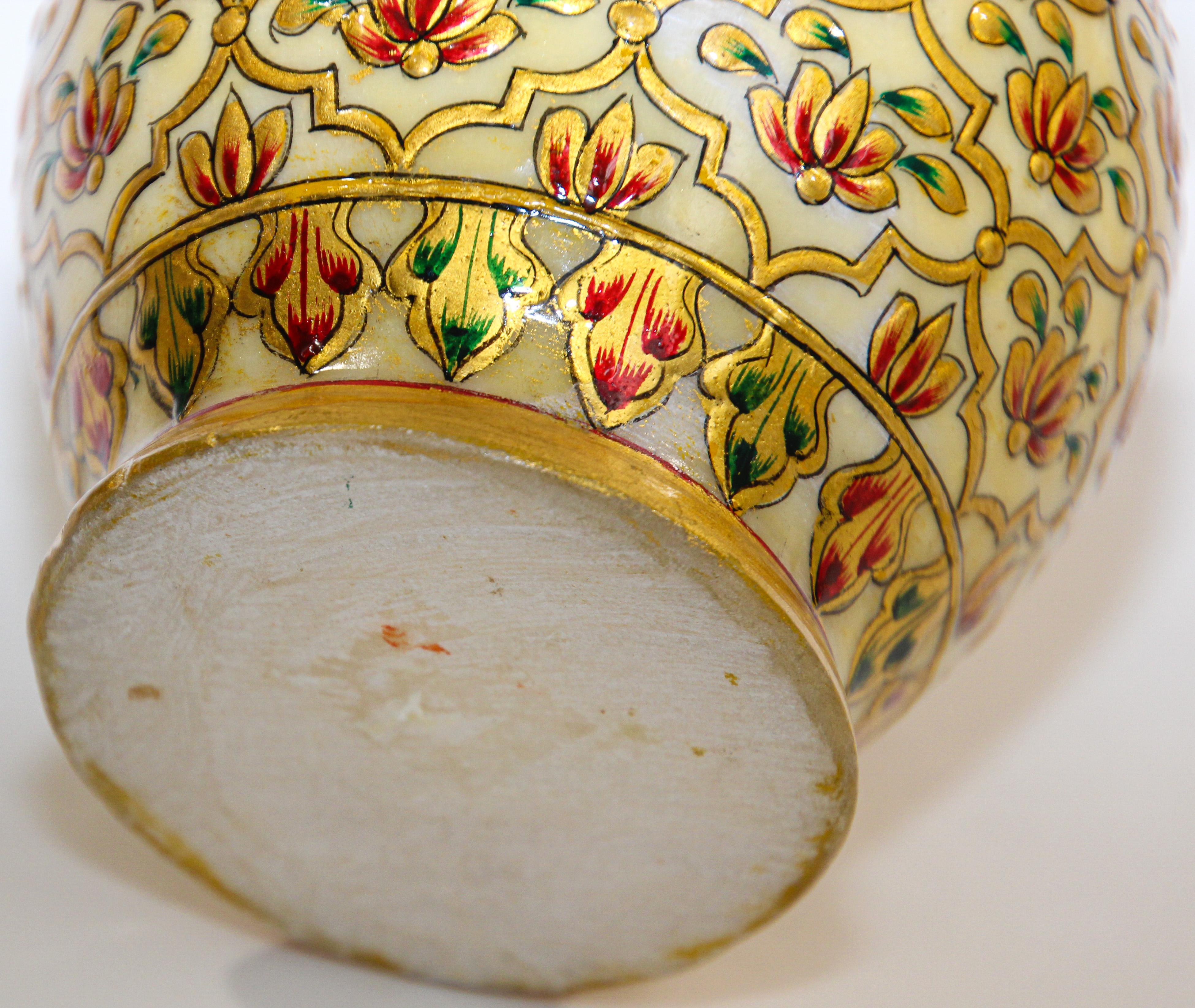 Mughal Style Makrana Marble Hand Painted Vase 2