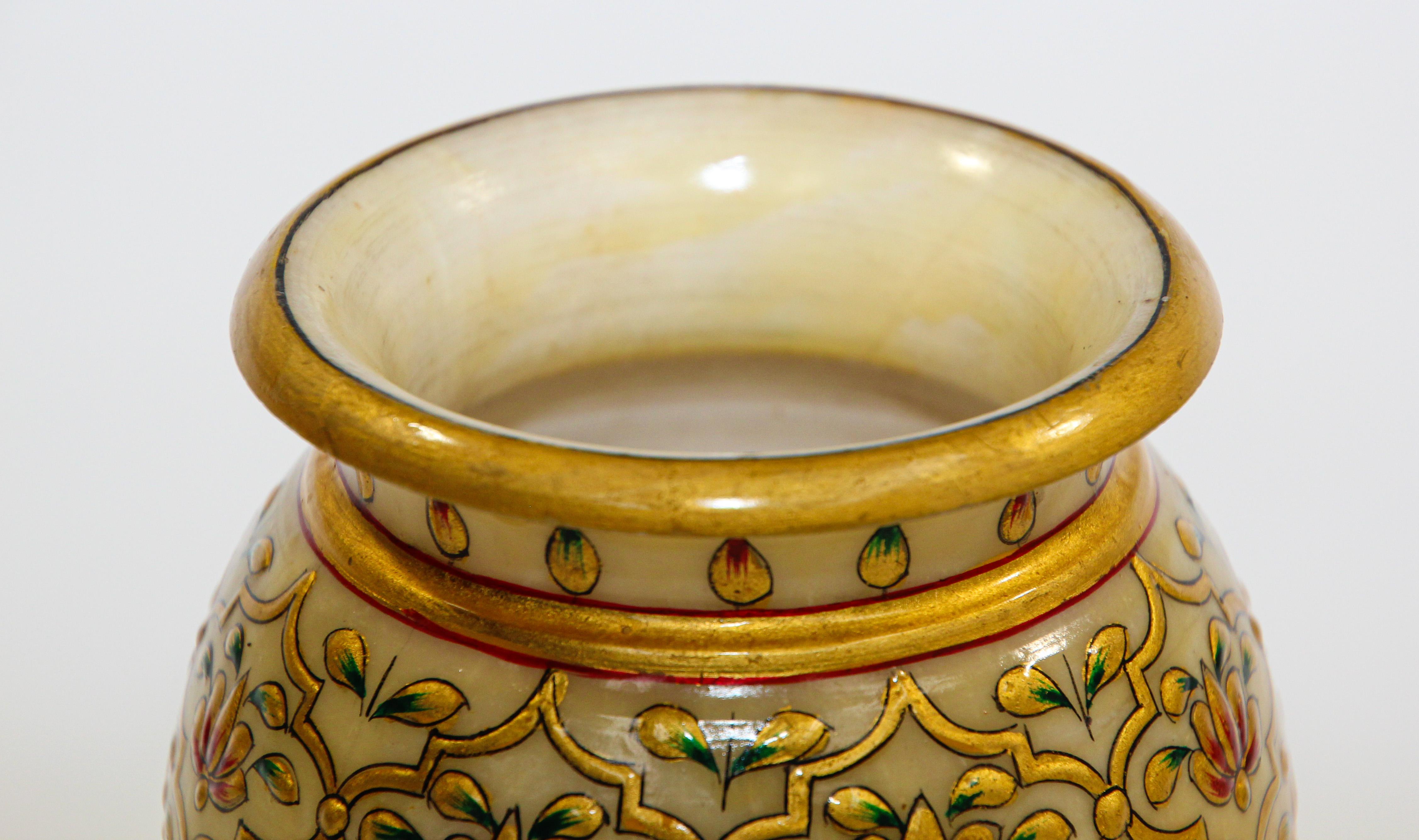 Agra Mughal Style Makrana Marble Hand Painted Vase