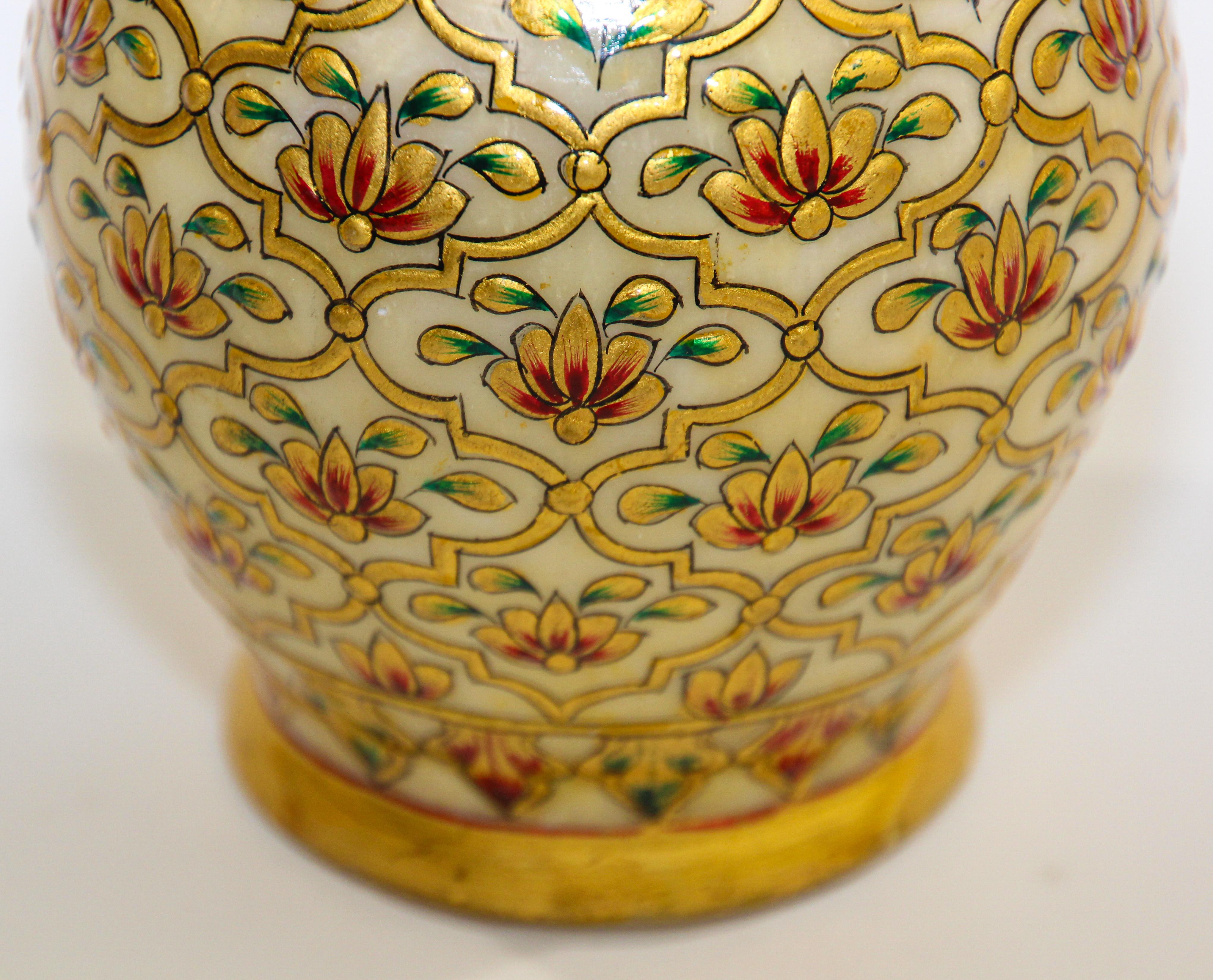 Hand-Carved Mughal Style Makrana Marble Hand Painted Vase