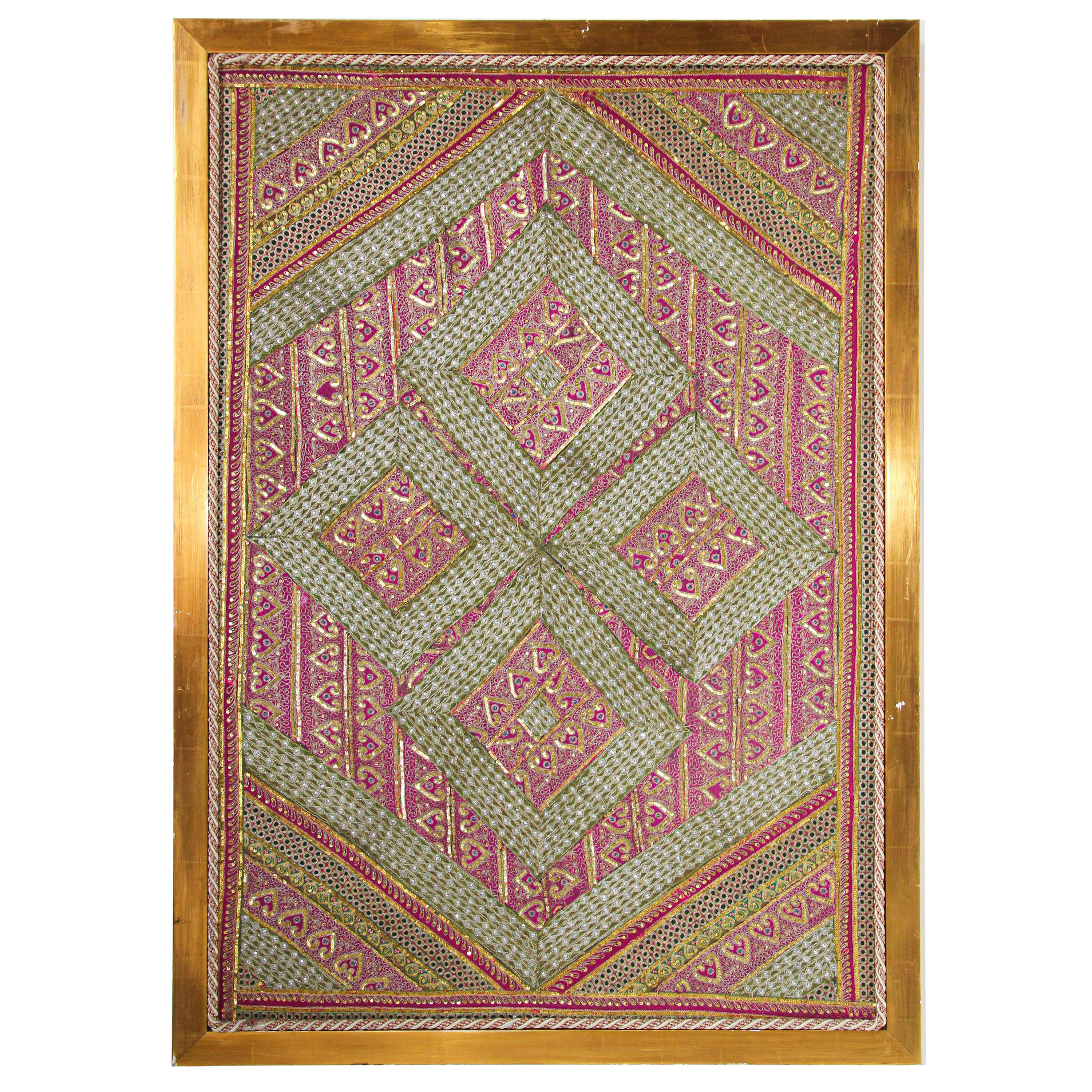 Mughal Style Metal Threaded Tapestry Framed from Rajasthan, India For Sale