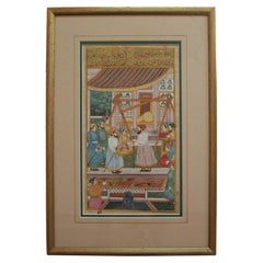 Vintage Mughal Style Miniature Court Scene Painting - Framed - India - 20th Century