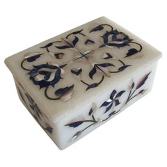 Mughal Style Pietra Dura Marble Box with Stone Inlay - India - Late 20th Century