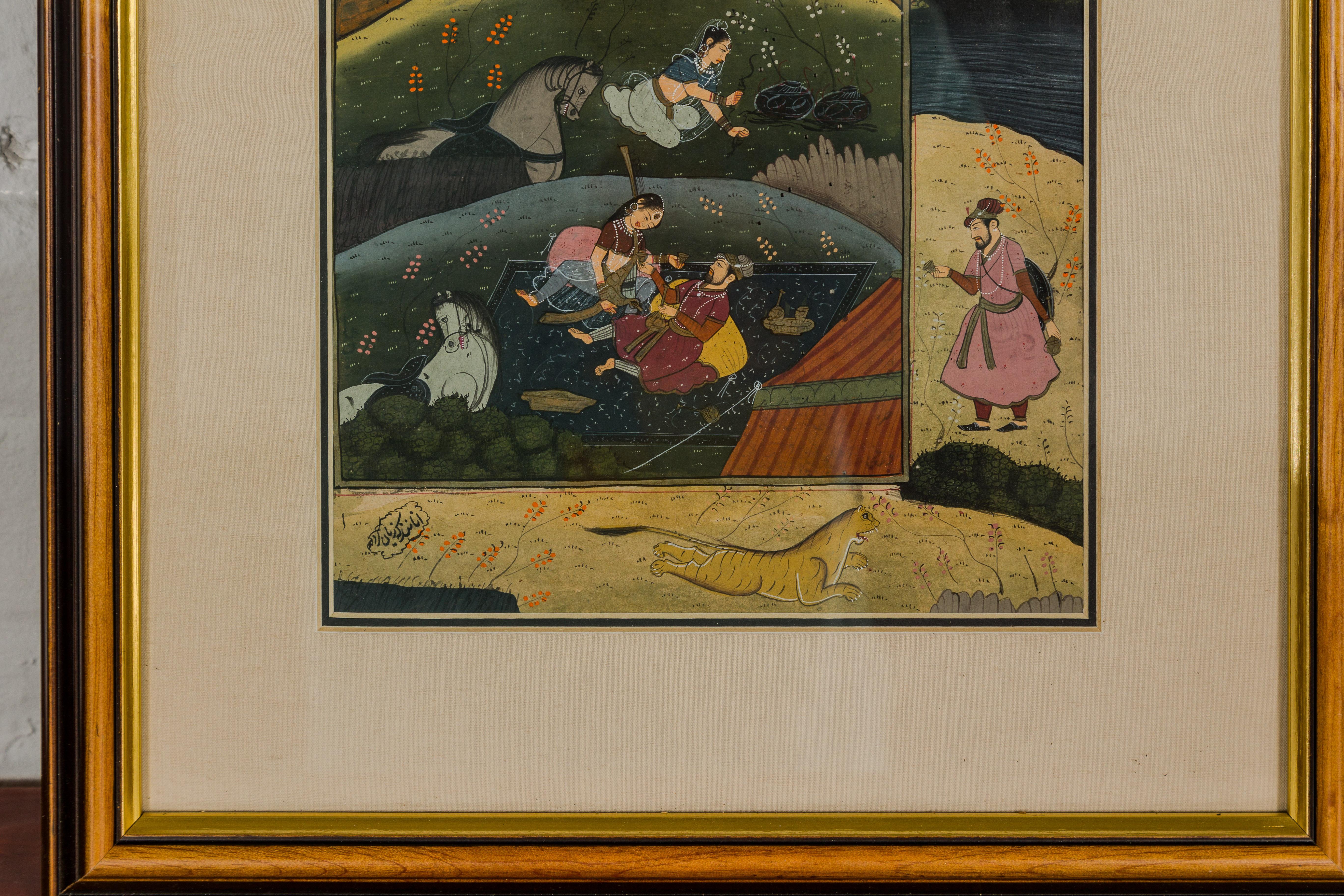 Mughal Style Watercolor on Paper Painting Depicting a Royal Court Scene, Framed For Sale 2