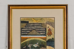 Mughal Style Watercolor on Paper Painting Depicting a Royal Court Scene, Framed