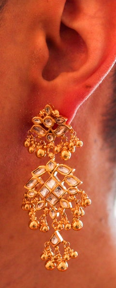 MUGHAL Vintage Dangle Drops Chandeliers Earrings In Solid 22Kt Yellow Gold