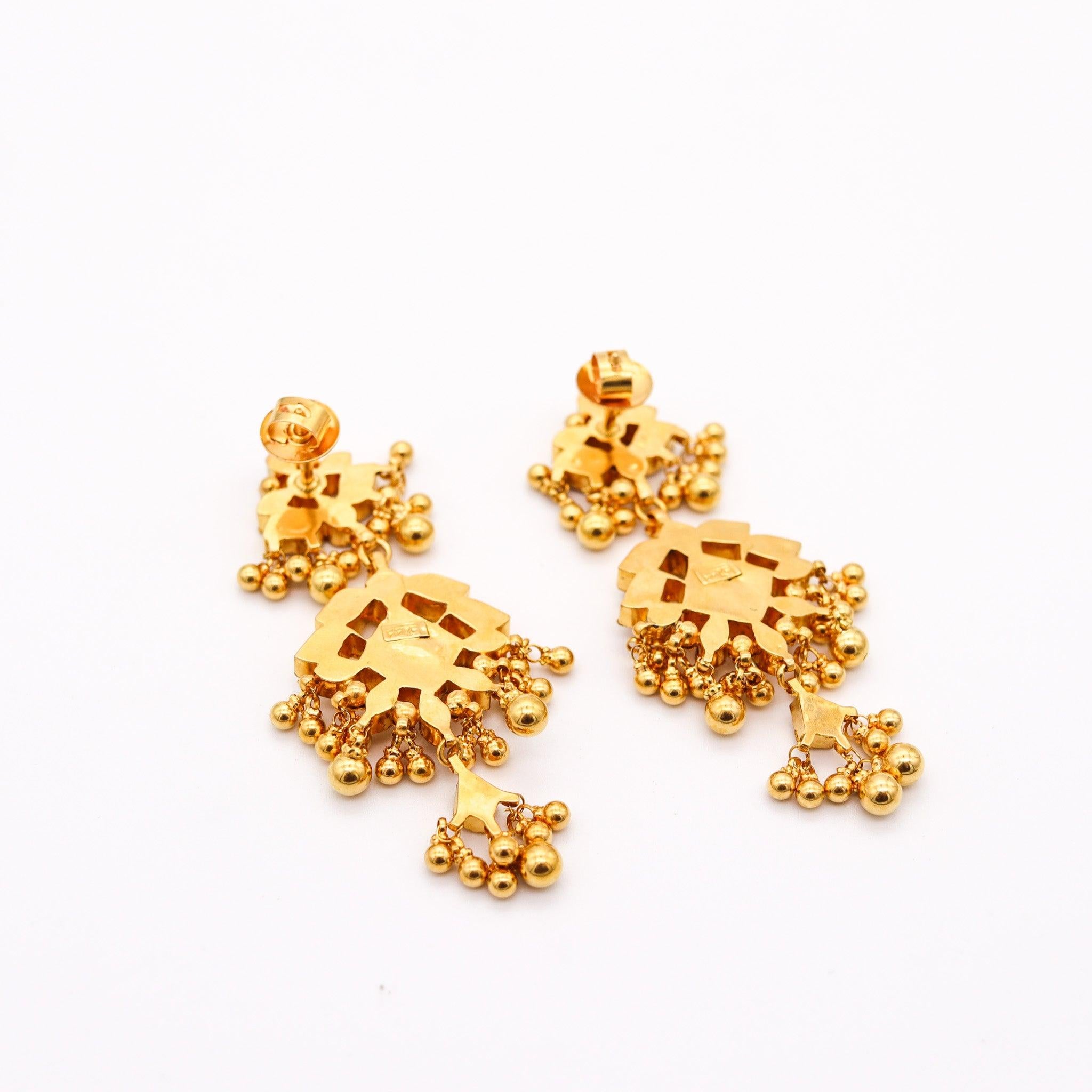 MUGHAL Vintage-Kronleuchter-Ohrringe mit Hängetropfen aus massivem 22 Karat Gelbgold 2