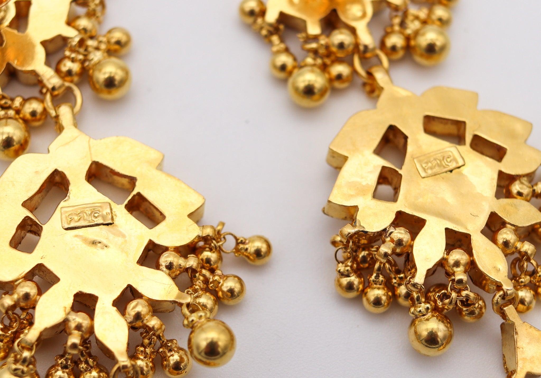 MUGHAL Vintage-Kronleuchter-Ohrringe mit Hängetropfen aus massivem 22 Karat Gelbgold 4