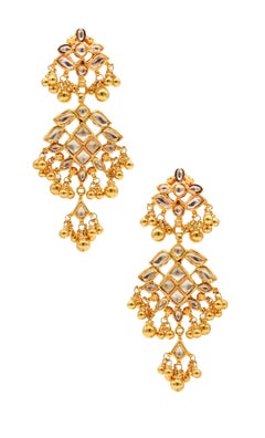 MUGHAL Vintage Dangle Drops Chandeliers Earrings In Solid 22Kt Yellow Gold