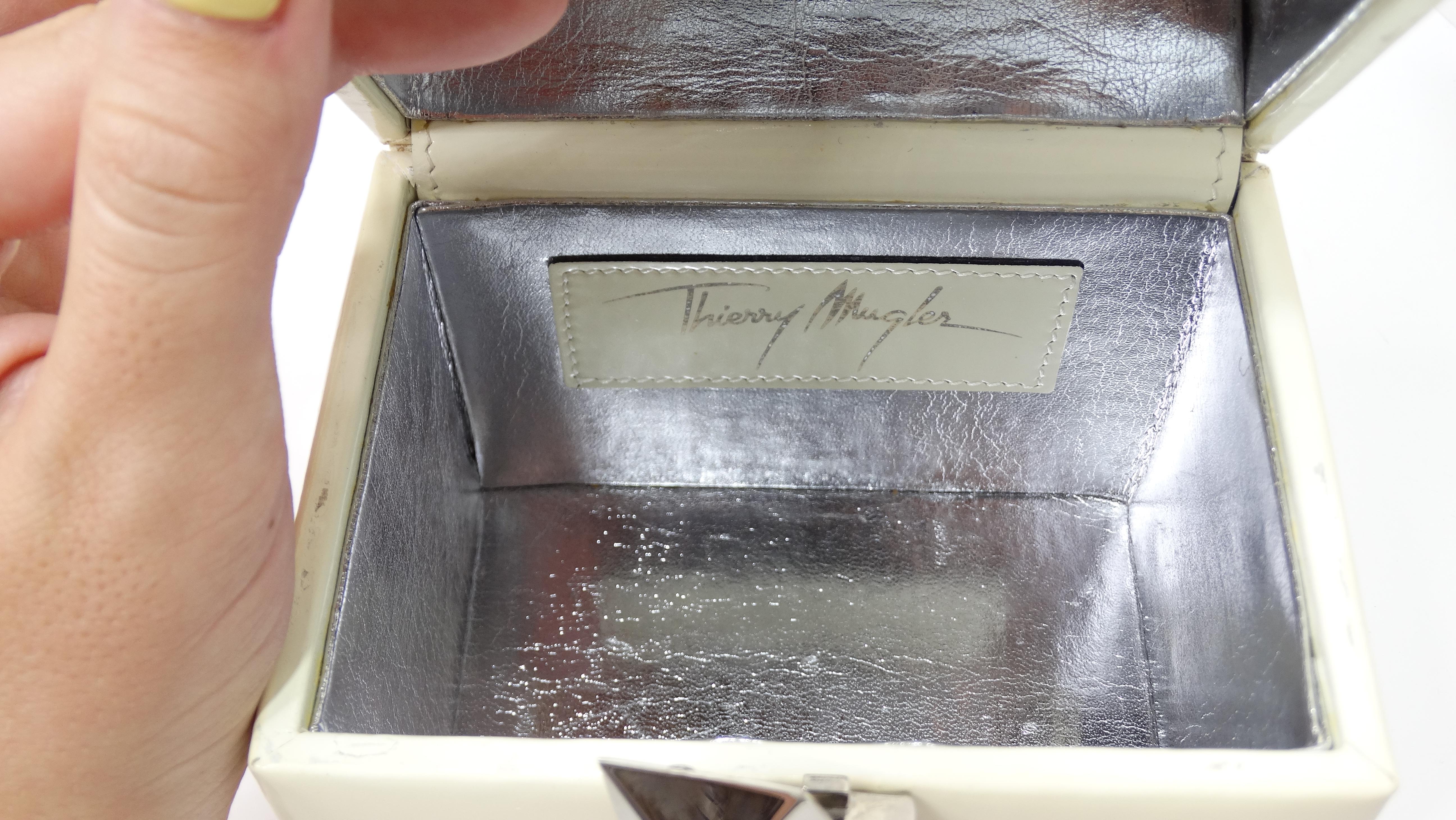 Mugler 90's Off-White Patent Mini Box Bag 4