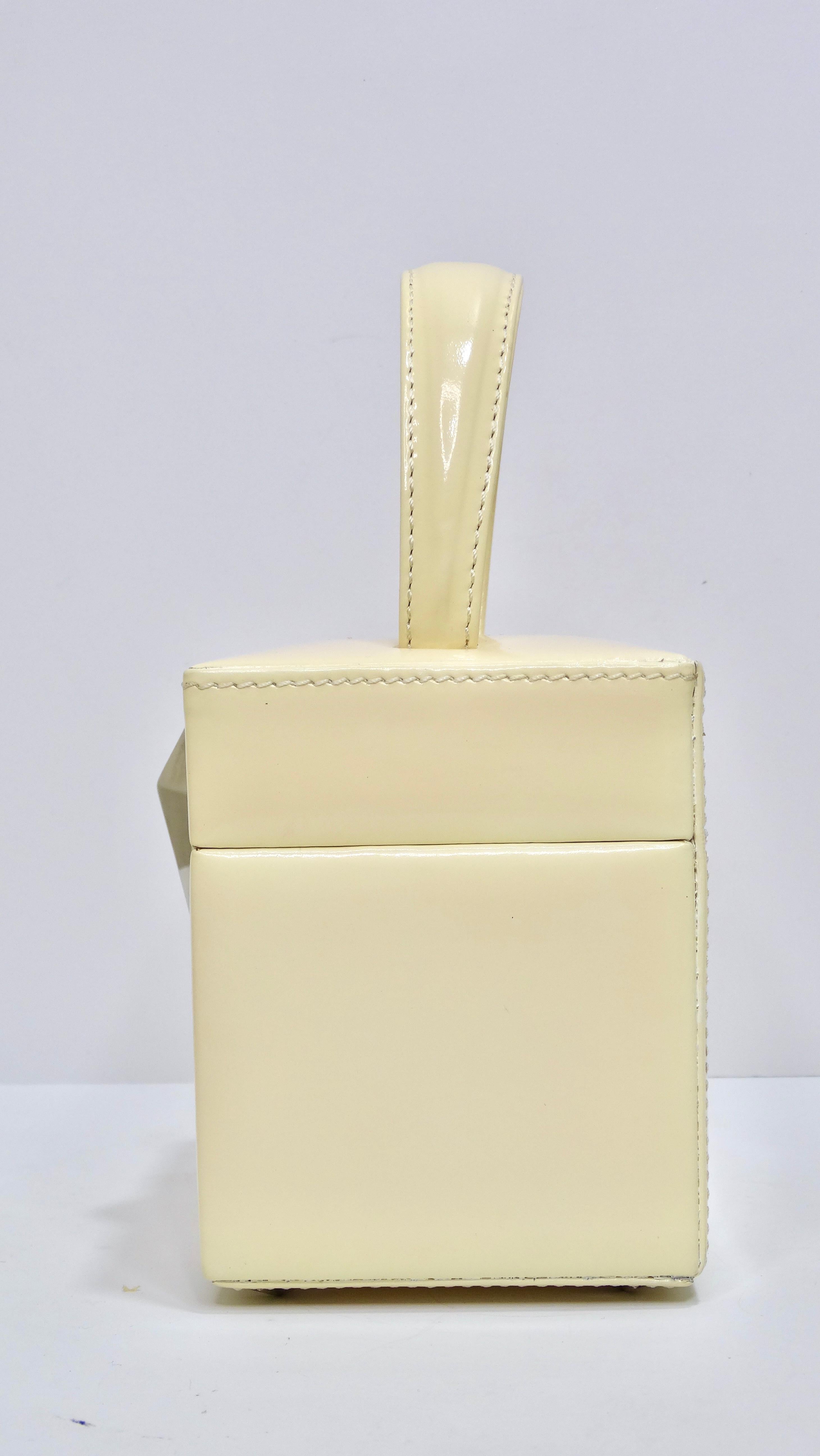 Mugler 90's Off-White Patent Mini Box Bag In Excellent Condition In Scottsdale, AZ