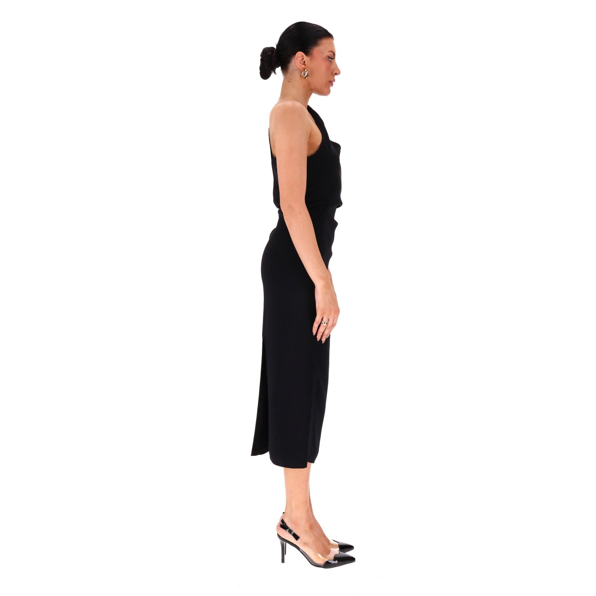 Mugler Asymmetrisches Bodycon-Kleid mit Rundhalsausschnitt (Schwarz) im Angebot