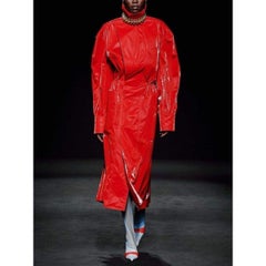 Mugler Belted Glossy Red Trench Coat FR 44