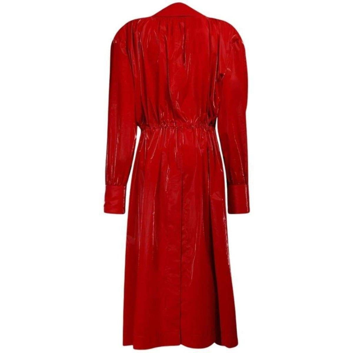 Women's Mugler Belted Glossy Red Trench Coat FR 44 For Sale