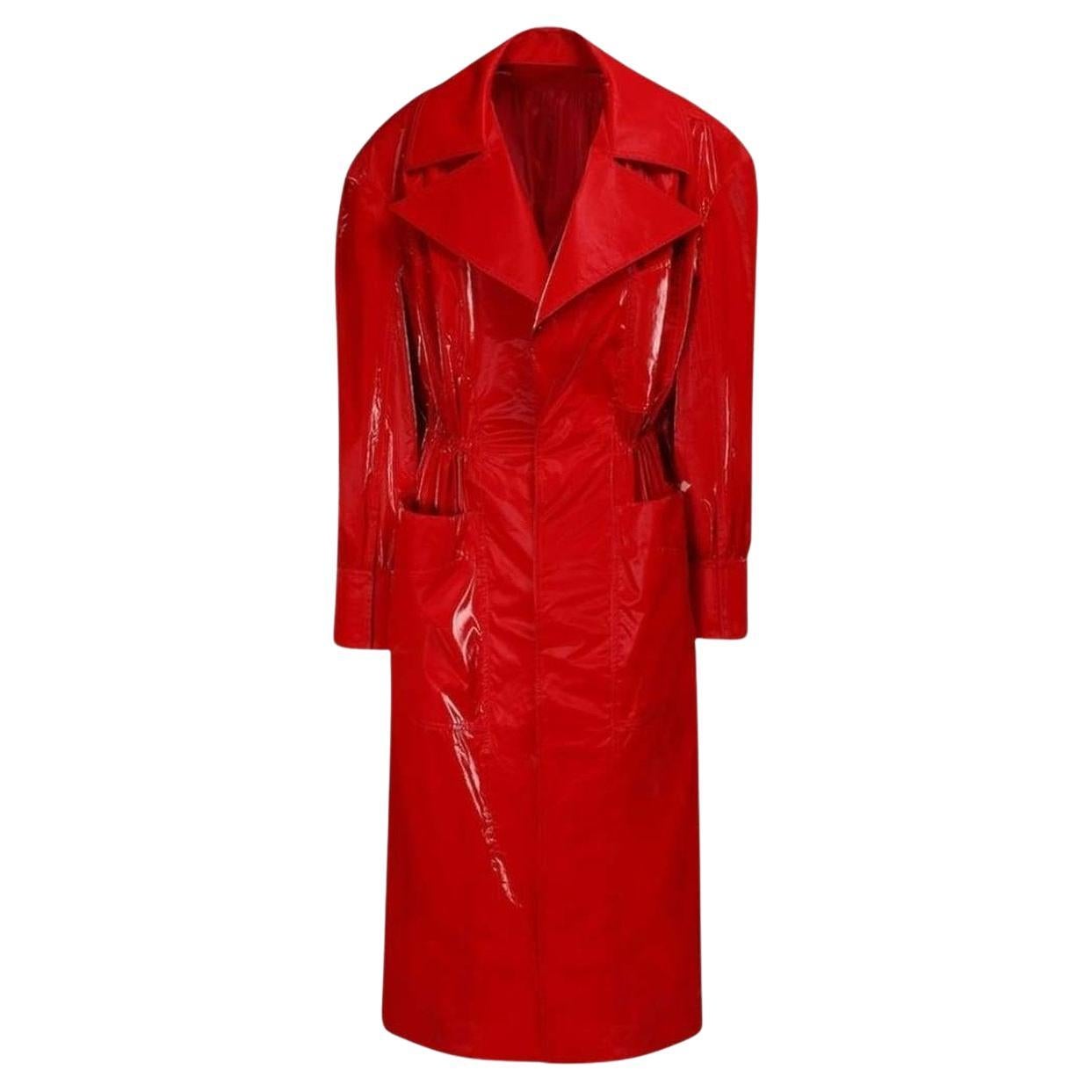 Mugler Belted Glossy Red Trench Coat FR 44 For Sale