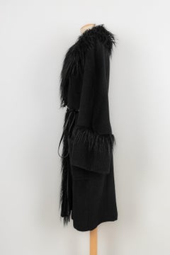 Mugler Black Coat Edged with Faux Fur 40FR, 2000s
