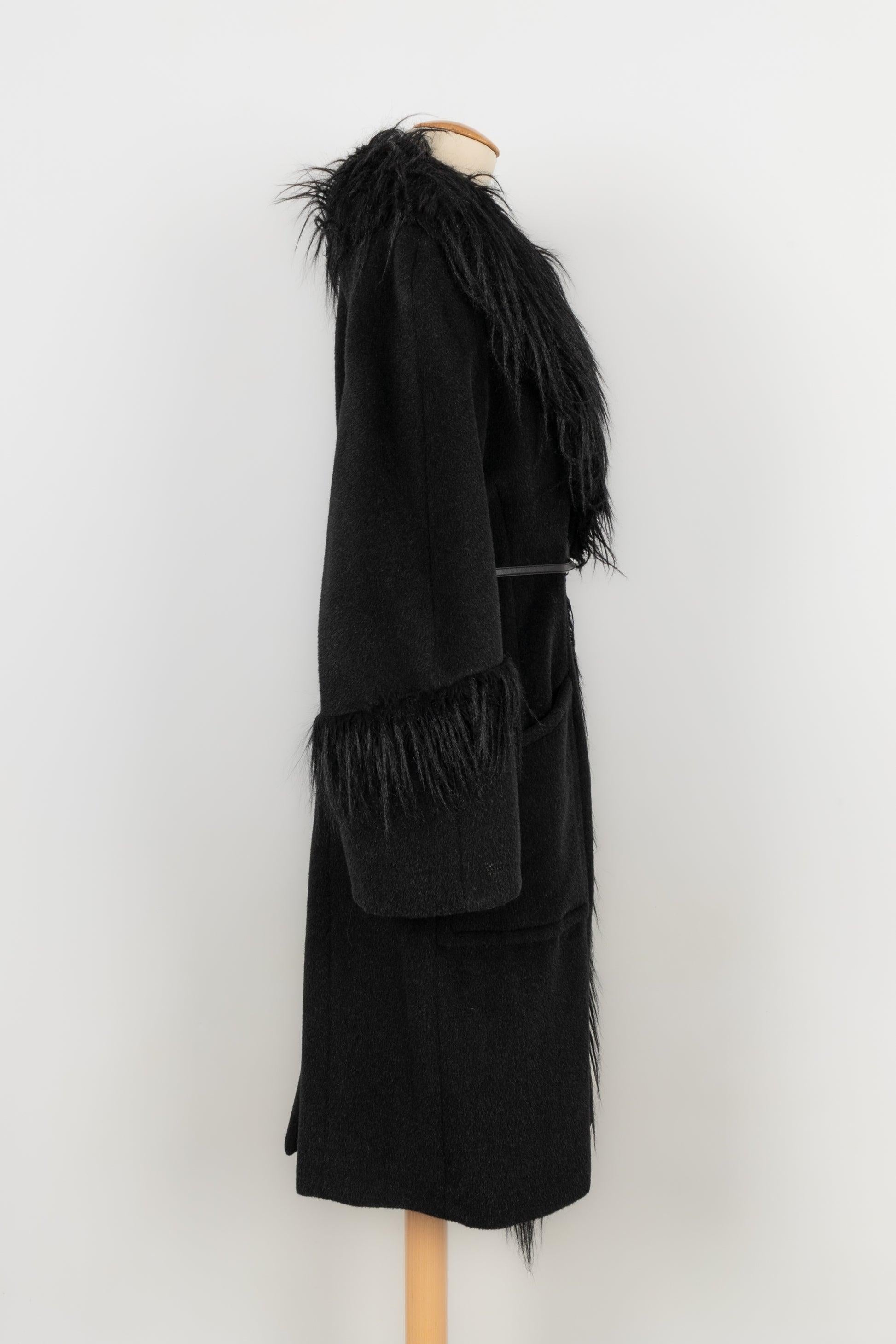 Mugler Black Coat Edged with Faux Fur 40FR, 2000s For Sale 1