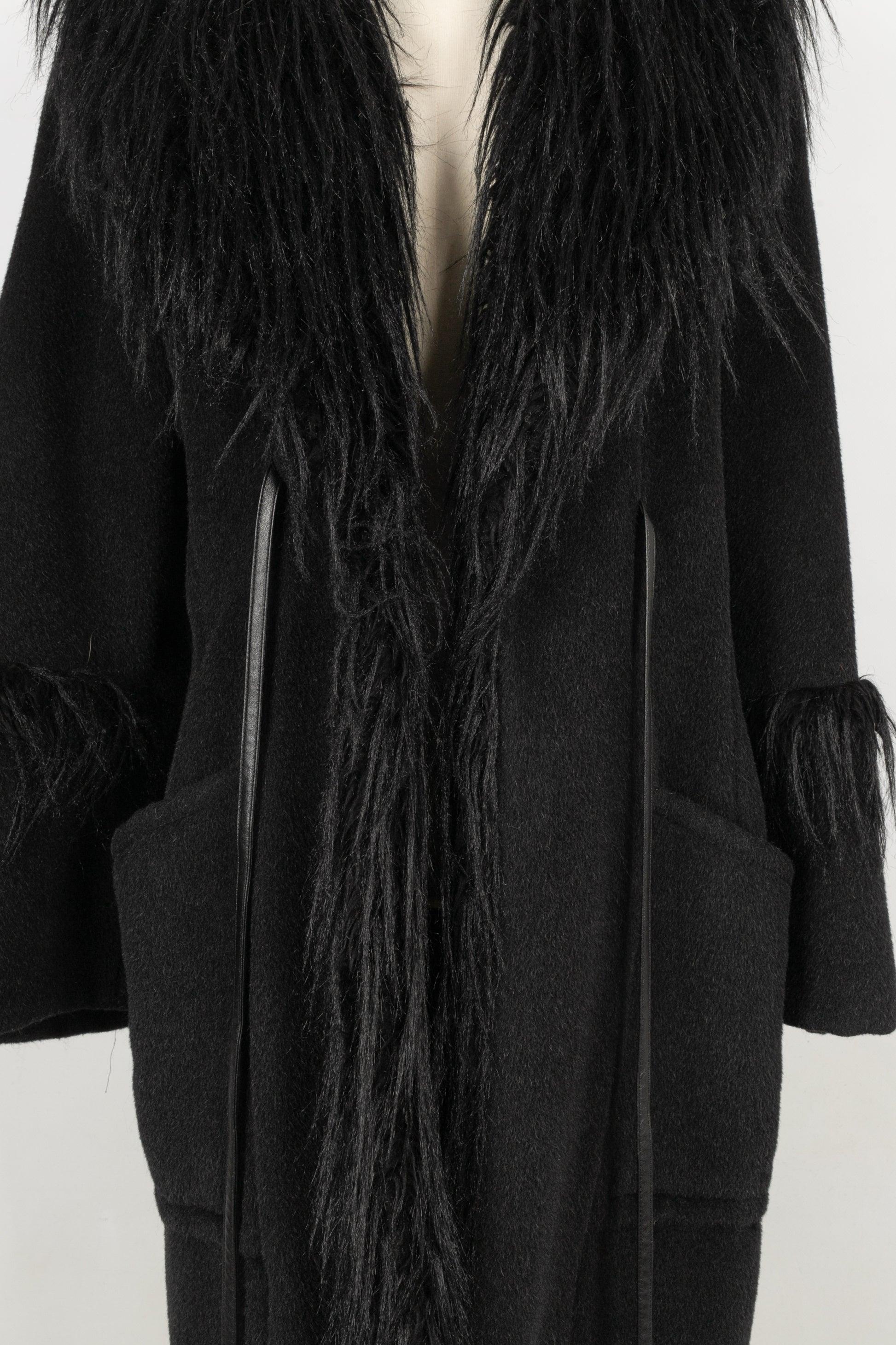Mugler Black Coat Edged with Faux Fur 40FR, 2000s For Sale 2