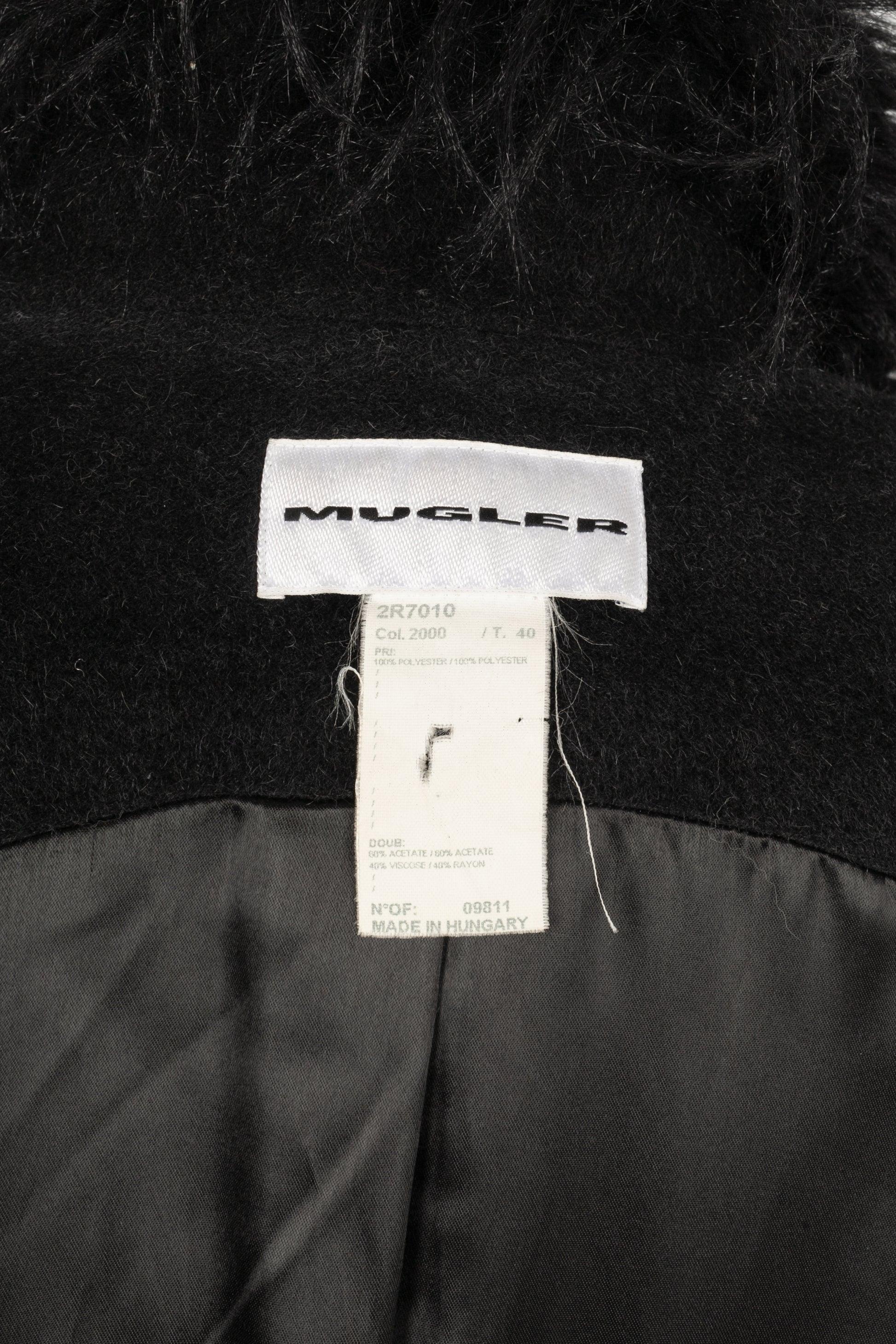 Mugler Black Coat Edged with Faux Fur 40FR, 2000s For Sale 6