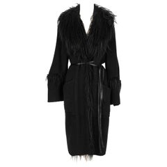 Mugler Black Coat Edged with Faux Fur 40FR, 2000s