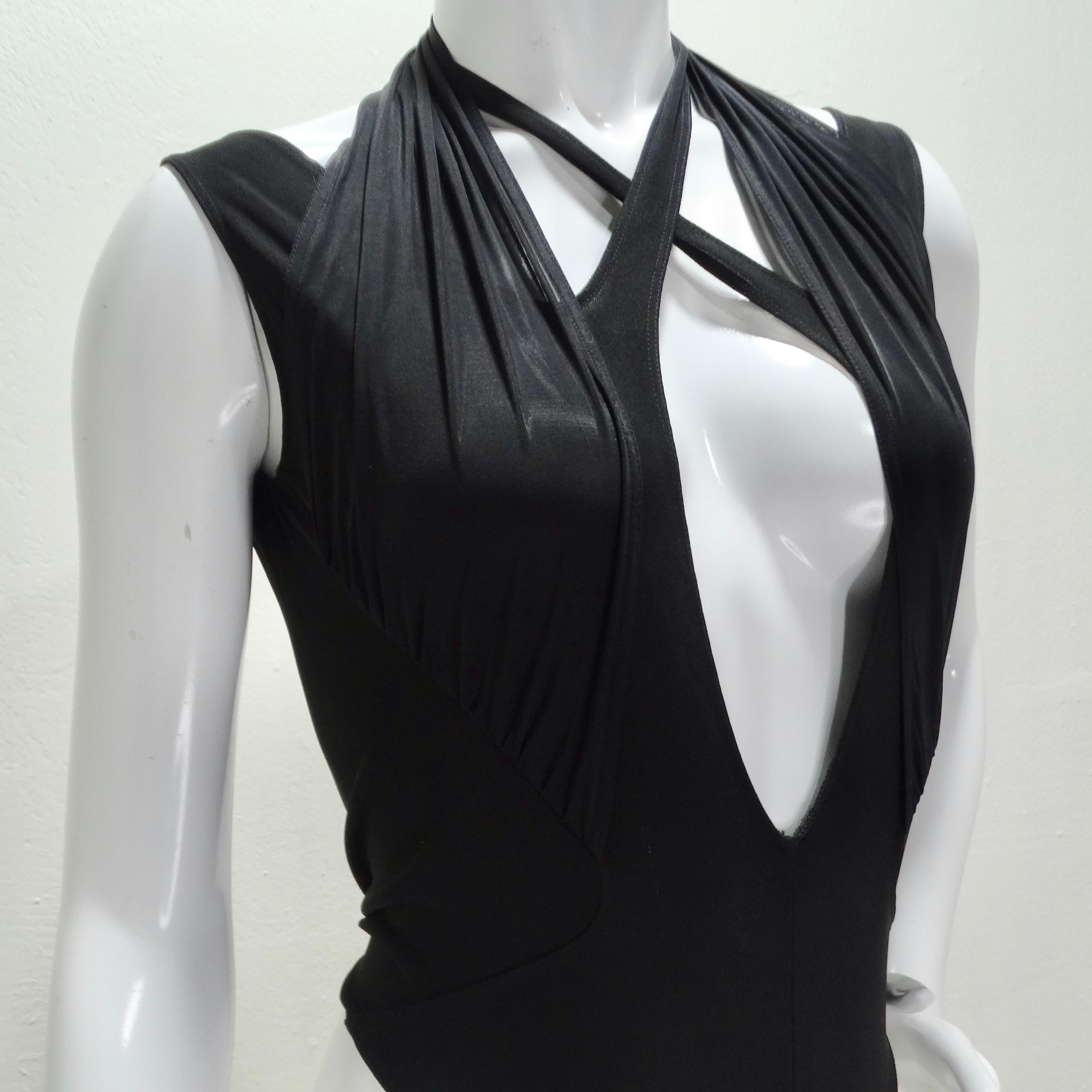 Mugler Black Criss Cross Bodysuit In Excellent Condition For Sale In Scottsdale, AZ