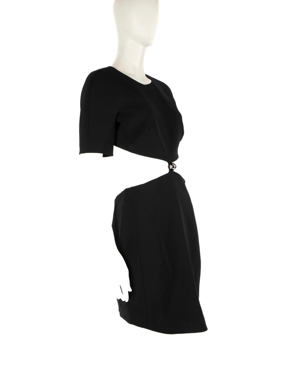 CONDITION is Very Good. Hardly any visible wear to the dress is evident on this used Mugler designer resale item.
  
  
  
  Details
  
  
  Black
  
  Synthetic
  
  Mini dress
  
  Cut out accent
  
  Round neckline
  
  Short sleeves
  
  Silver