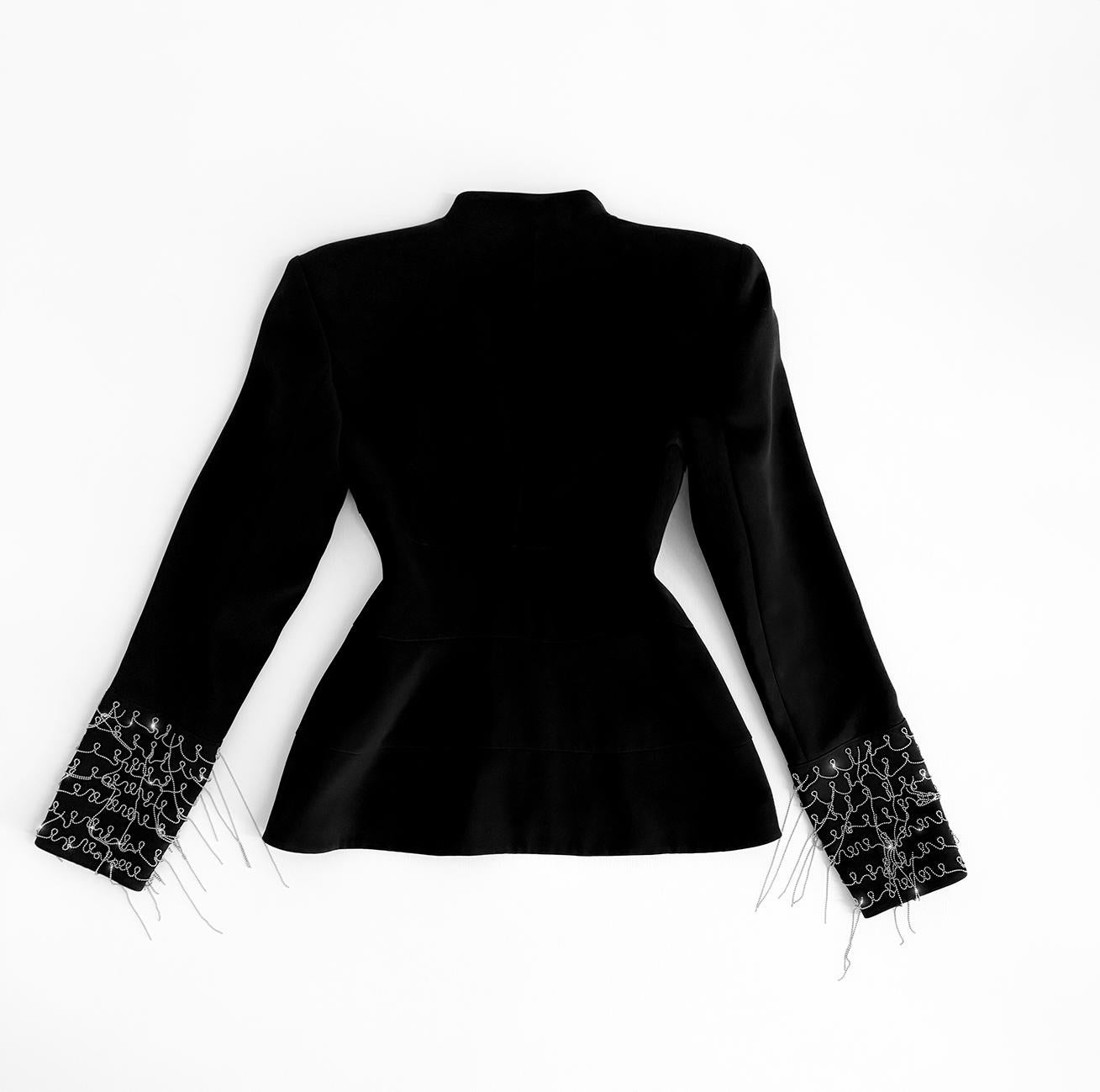 MUGLER Black Jacket Silver Metal Chain Details For Sale 1