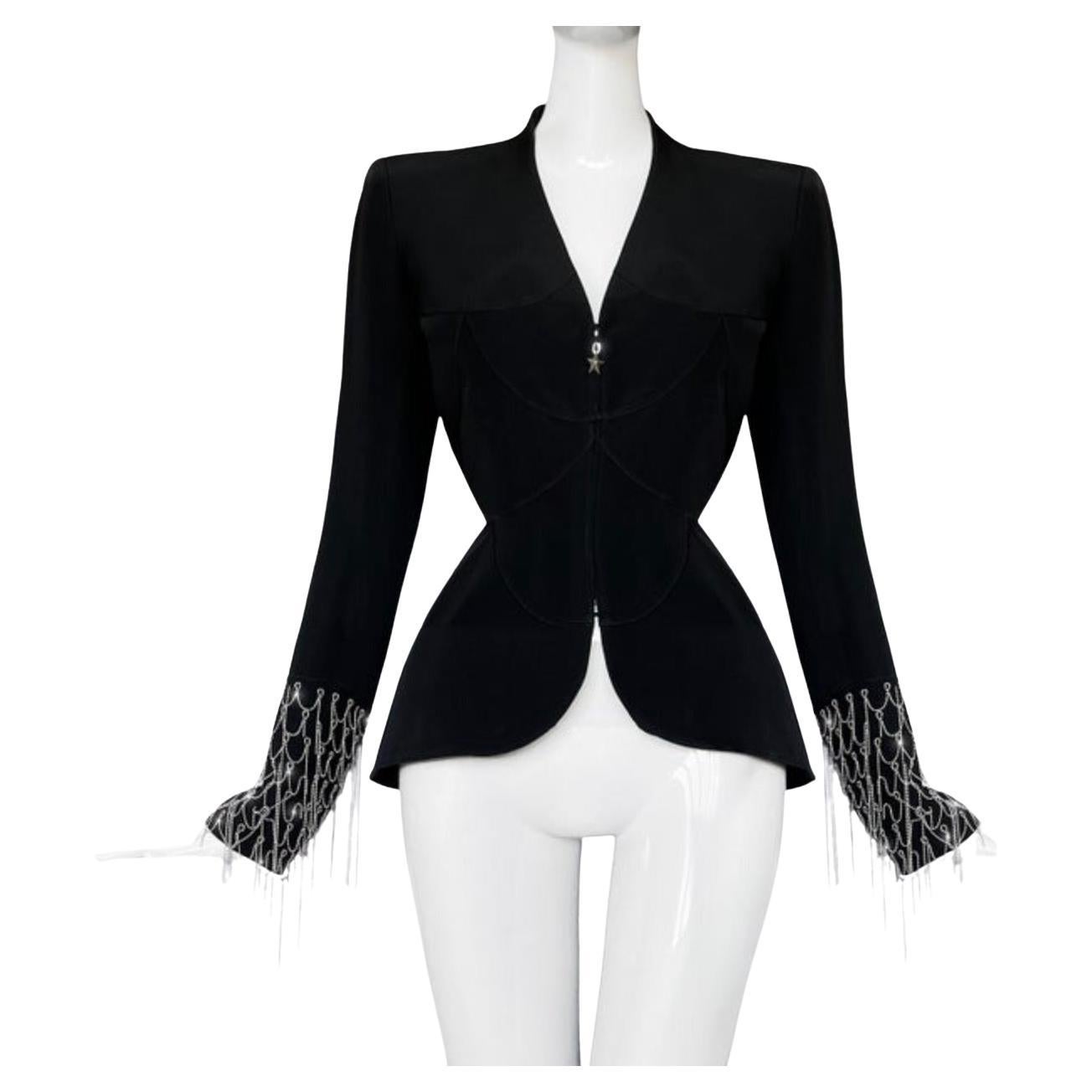 MUGLER Black Jacket Silver Metal Chain Details
