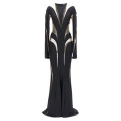 MUGLER BLACK LONG EVENING DRESS with TRANSPAREN UNSERTS Size FR 34, FR 42