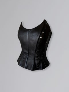 MUGLER Black Piercing Leather Bodice Corset Top