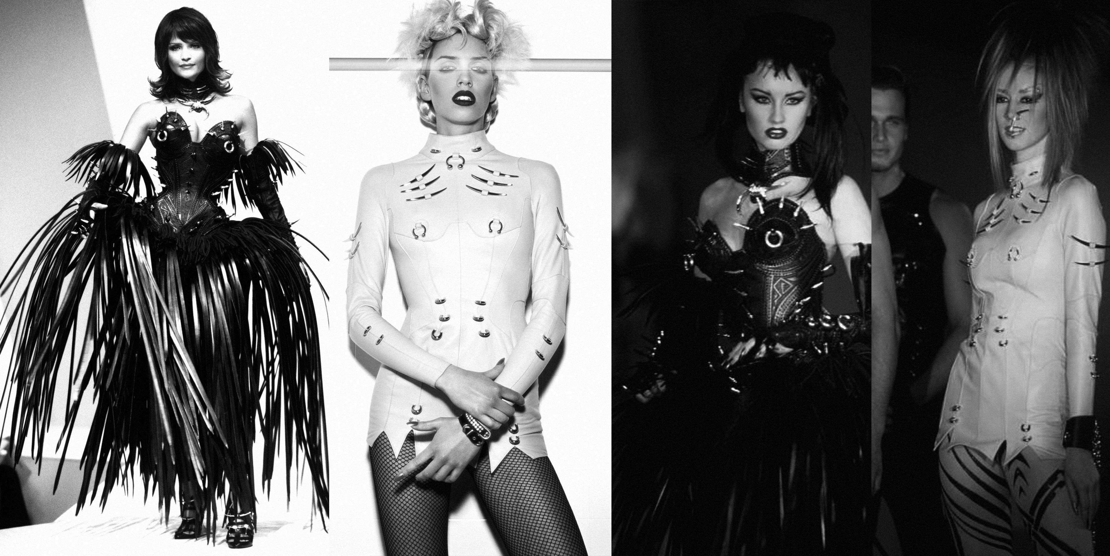 MUGLER Noir - Top corset à corsage en cuir percé Pour femmes en vente