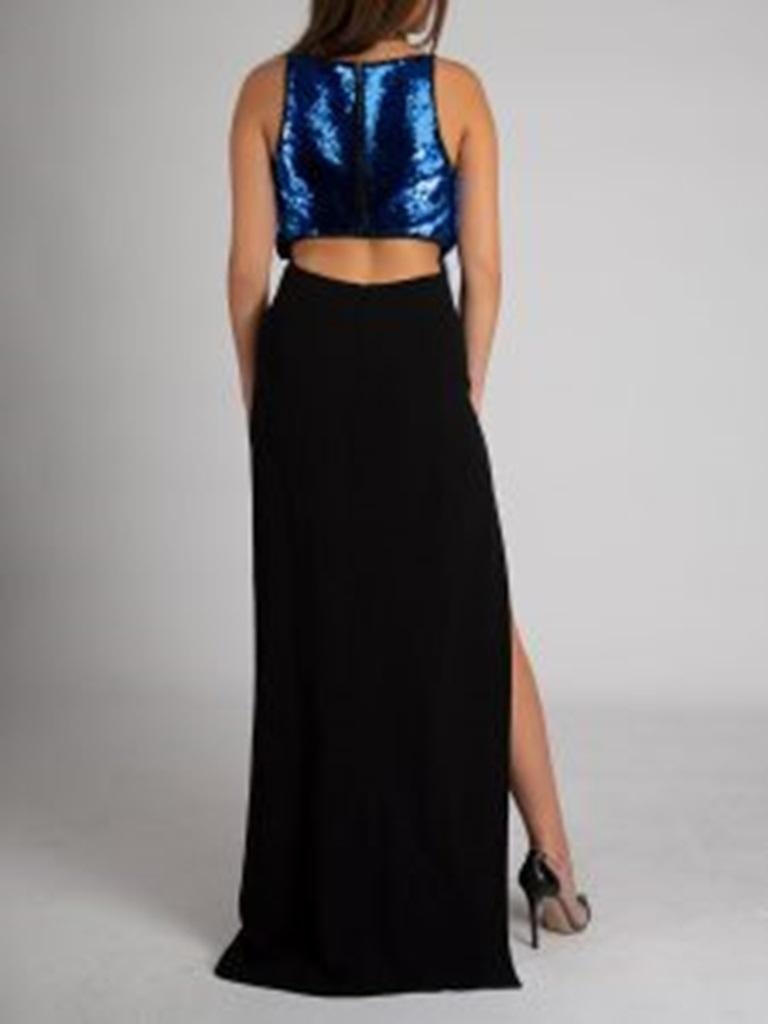 Mugler Black Sequinned Evening Maxi Dress Size M For Sale 1