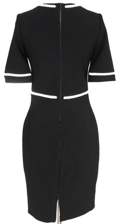 MUGLER Black Short Sleeve Dress Faux Pearls Round Crew Neckline Zipper Sz 40