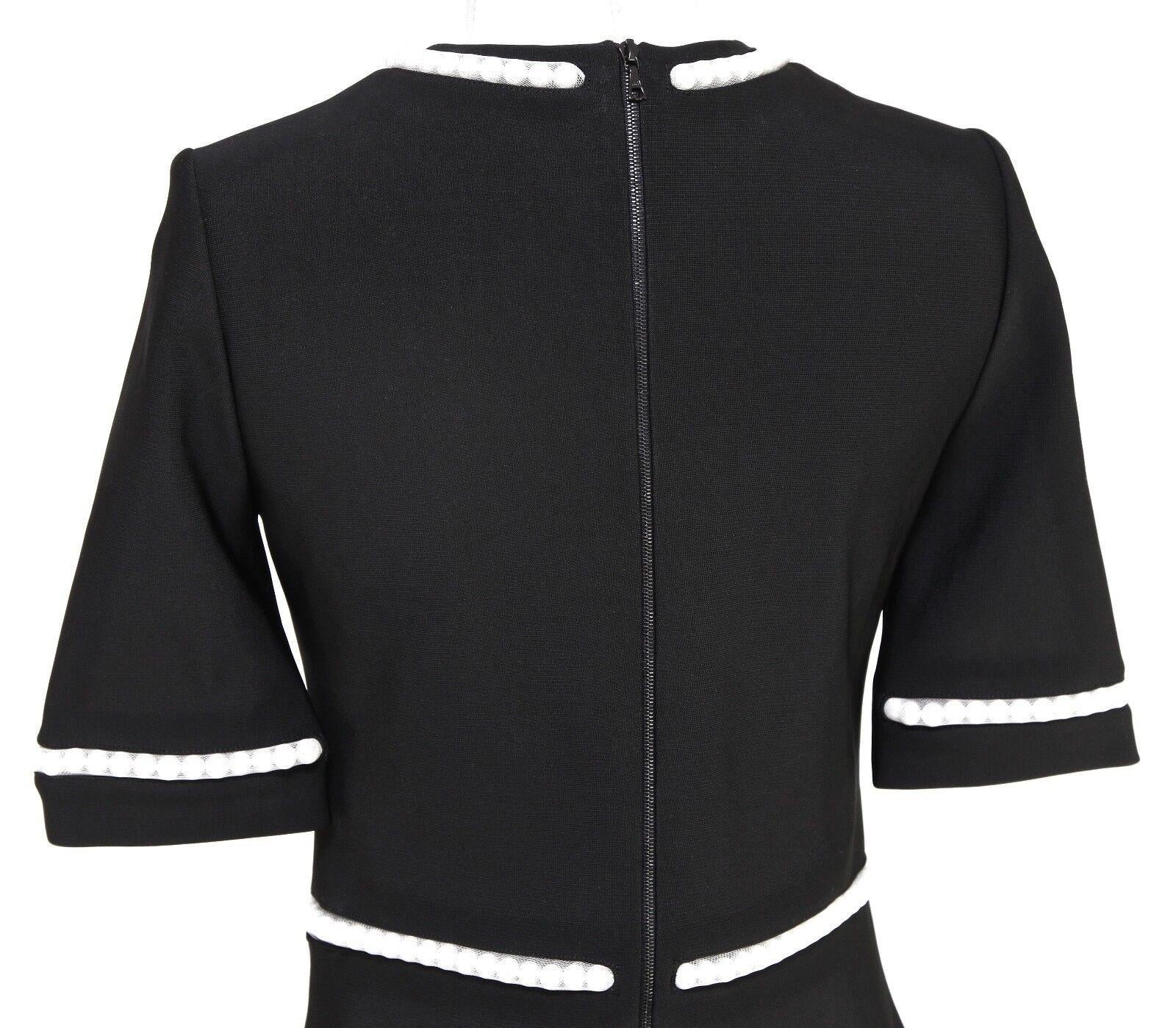 Women's MUGLER Black Short Sleeve Dress Faux Pearls Round Crew Neckline Zipper Sz 40 For Sale