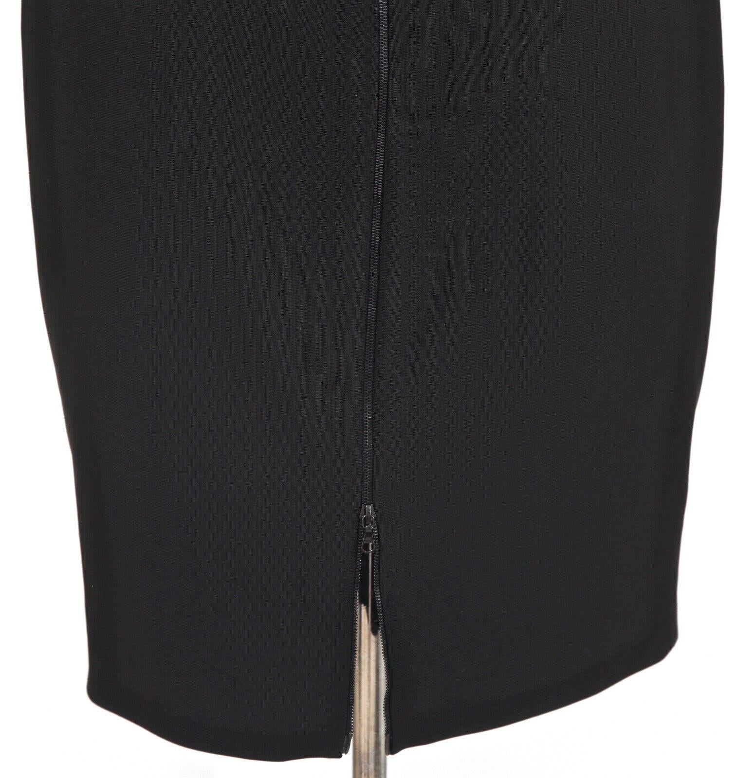 MUGLER Black Short Sleeve Dress Faux Pearls Round Crew Neckline Zipper Sz 40 For Sale 1