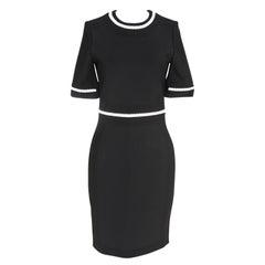 MUGLER Black Short Sleeve Dress Faux Pearls Round Crew Neckline Zipper Sz 40