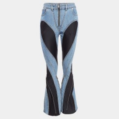 Mugler Blue Denim and Jersey Zip NI-Material Detail Jeans M Waist 28"