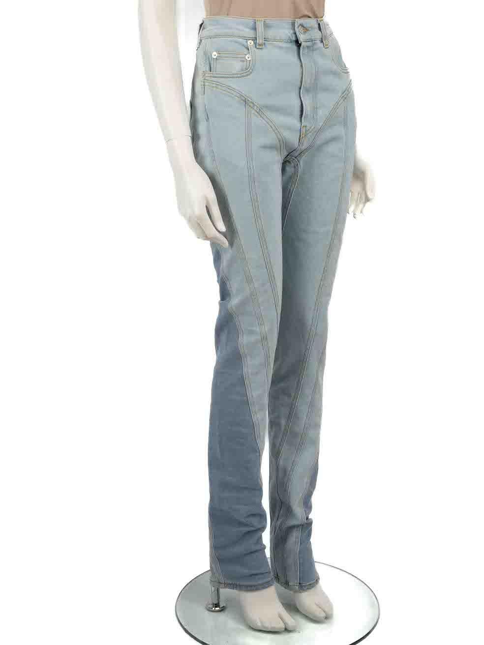CONDITION is Very good. Hardly any visible wear to trousers is evident on this used Mugler designer resale item.

Details
Blue
Denim
Jeans
Skinny fit
]Mid rise
Spiral panelled detail
3x Front pockets
2x Back pockets
Fly zip and button fastening
