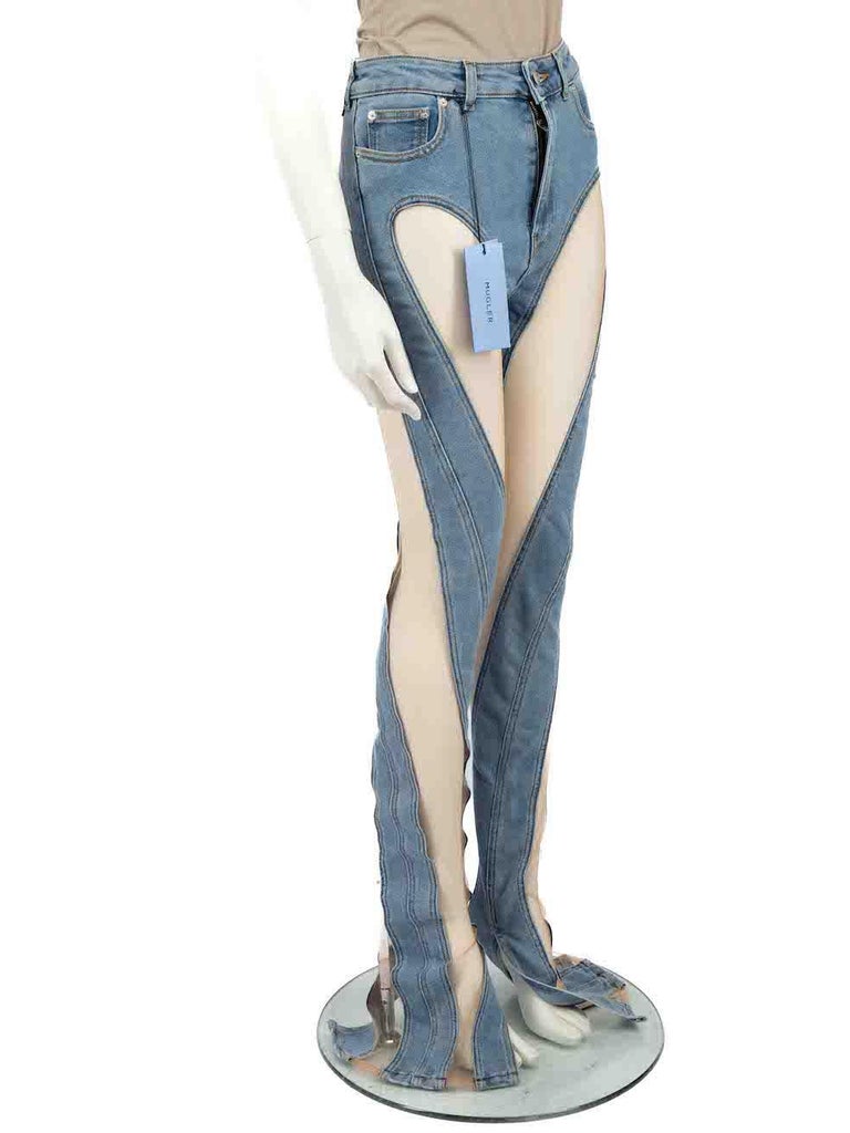 Mugler Blue Sheer Mesh Spiral Skinny Jeans Size M